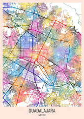 Guadalajara Mexico Map. city background, abstract city printable, city travel, city banner, modern city, city background, abstract watercolor, abstract paint, urban background