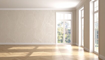 Fototapeta premium Empty Room with Limewash Walls and Hardwood Floor