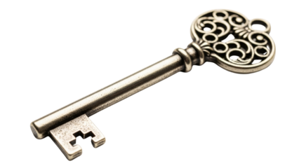 Detailed ornate key with intricate curls on a dark background