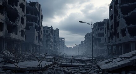 Devastation of a City Under Gloomy Skies
