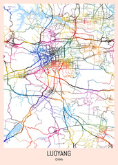 Naklejka premium Luoyang China City Map. city background, abstract city printable, city travel, city banner, modern city, city background, abstract watercolor, abstract paint, urban background