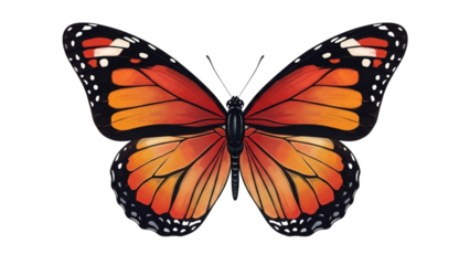 Elegant Monarch Butterfly Illustration with Symmetrical Wings on Black Background