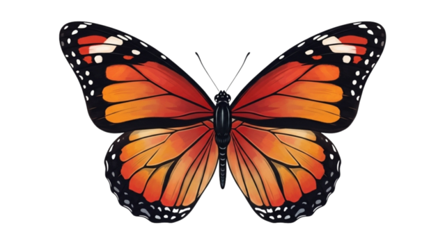 Elegant Monarch Butterfly Illustration with Symmetrical Wings on Black Background