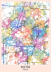 Multan Pakistan City Map. city background, abstract city printable, city travel, city banner, modern city, city background, abstract watercolor, abstract paint, urban background