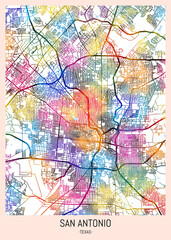 San Antonio USA City Map. city background, abstract city printable, city travel, city banner, modern city, city background, abstract watercolor, abstract paint, urban background