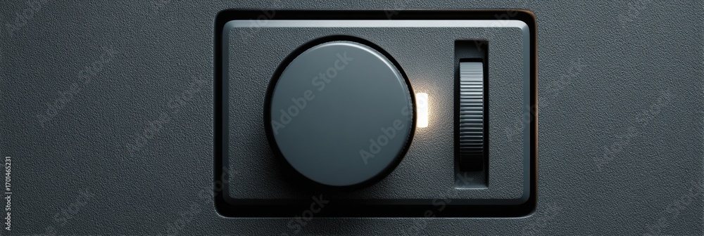 Poster control knob and switch on modern electronic device showing settings adjustment in a minimalist desi