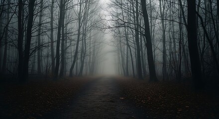 Obraz premium Mysterious Foggy Forest Path.