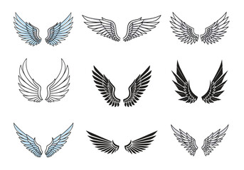 Collection of decorative angel wings illustrations for design projects