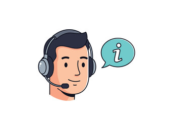 Customer service representative providing information and support through a headset and speech bubble icon