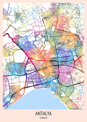 Antalya Türkiye City Map. city background, abstract city printable, city travel, city banner, modern city, city background, abstract watercolor, abstract paint, urban background