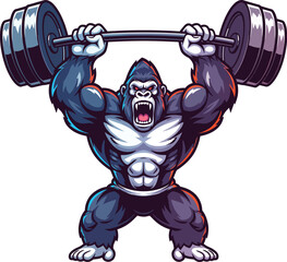 Strong Gorilla Mascot Lifting Weights Sports Logo Vector Illustration

