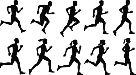 Running silhouette, jogger illustration, fitness athlete graphic, marathon runner art, training exercise design, active lifestyle element, health sport vector, outdoor workout
