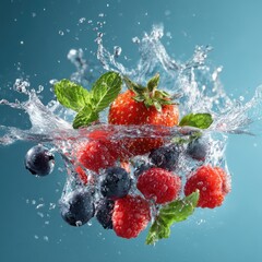 fresh water splash with fruits and green herbs