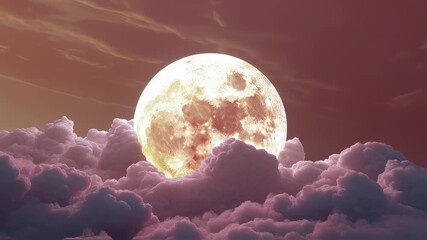 Serene Moonrise: Dreamy Pink Clouds and Celestial Glow - Powered by Adobe