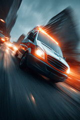 Obraz premium Ambulance Racing Through City Night – AI Generative