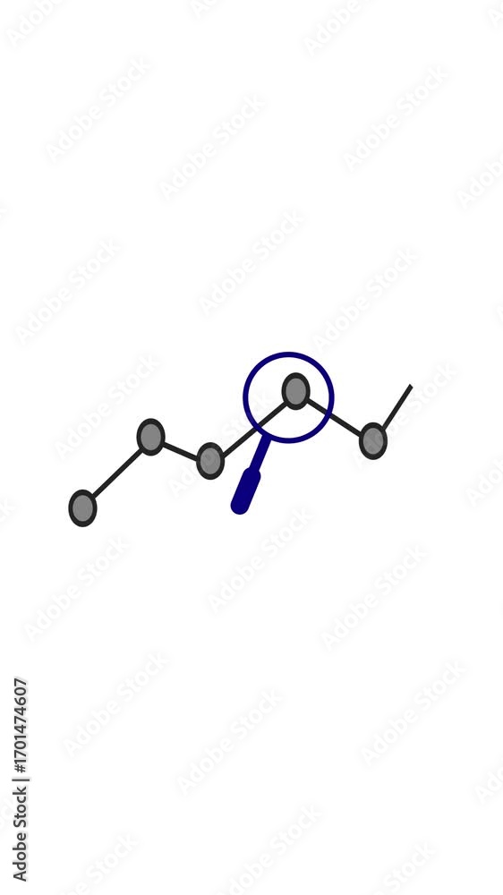 Poster vertical animation of graph with magnifier focusing on success points. magnifying glass inspecting p