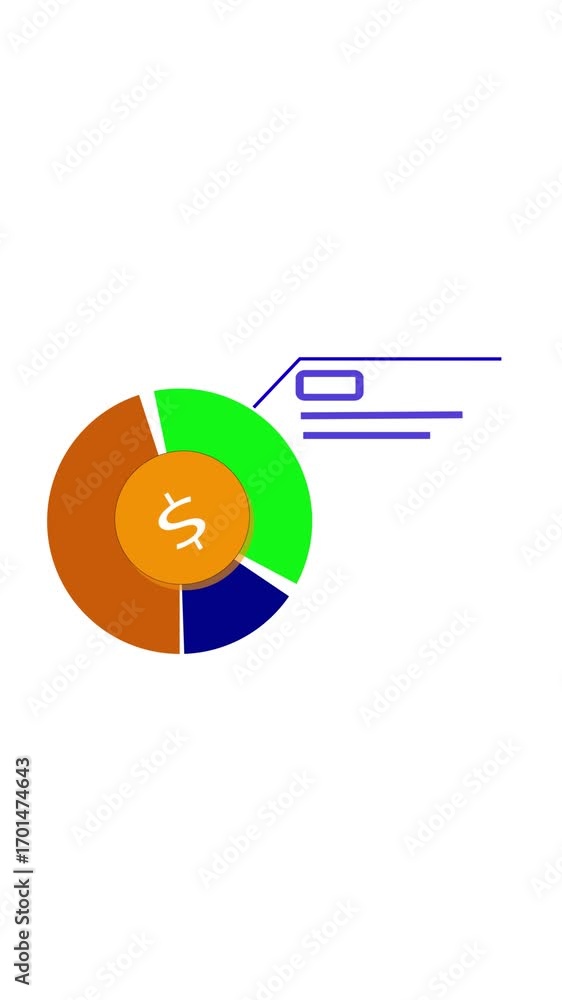 Poster economic data visualized with pie chart and dollar icon vertical format. animated colorful financial