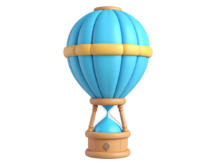 3D Cartoon Hot Air Balloon with Hourglass Sand Timer Basket on Black Background