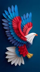 Fototapeta premium Bald eagle with American flag colors paper art style