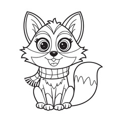 Obraz premium Fox Wearing a Scarf Coloring Page for Kids and Adults