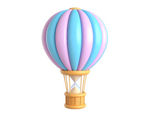 Pink and Blue Striped 3D Hot Air Balloon with Hourglass Basket on Black Background
