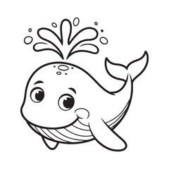 Fototapeta premium Cute and Friendly Cartoon Whale Spouting Water - A Simple and Fun Coloring Page for Kids