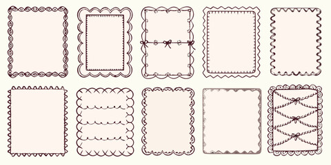 Collection of ten decorative hand drawn frames and borders with scalloped and ornate edges for design