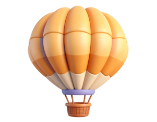 Orange Hot Air Balloon 3D Render. Minimalist Graphic Isolated on Black Background for Travel and Adventure Concepts.