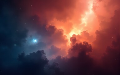 Naklejka premium Cosmic Nebula in Vivid Red Orange Blue Hues. High quality