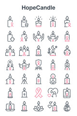 Fototapeta premium Set of thin line icons with hands holding a pink ribbon, symbolizing hope and support for breast cancer awareness month