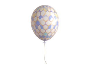 Elegant Pastel Hexagonal Pattern Balloon with String Isolated on Black Background for Celebrations and Graphic Design