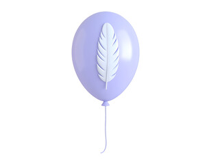 3D Render of a Light Purple Balloon with a White Feather, Isolated on Black Background