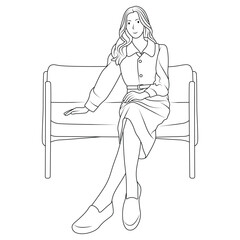 Sitting Woman Line drawing Character Illustration - Relaxed Pose on Chair, Minimal Casual Outfit.