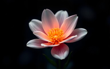 Fototapeta premium Glowing Abstract Flower Bloom with Delicate Petals on Dark Background. High quality