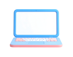 3D Render of an Open Blue and Pink Laptop with Blank White Screen