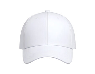 White Baseball Cap Front View Isolated on Black Background. Blank Hat Mockup Template.