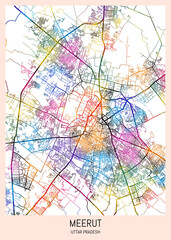 Meerut Uttar Pradesh City Map. city background, abstract city printable, city travel, city banner, modern city, city background, abstract watercolor, abstract paint, urban background