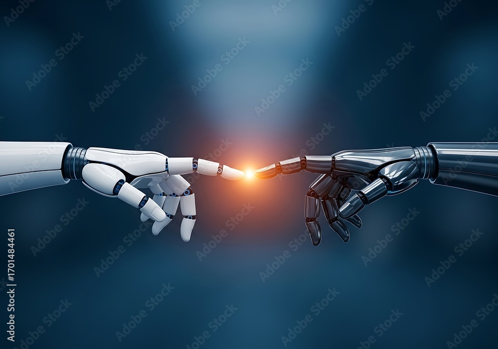 Aufkleber two robot hands reaching out to touch, symbolizing artificial intelligence and technology connection