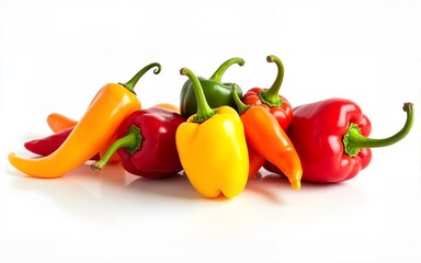 Assortment of Colorful Chili Peppers on White Background. High quality