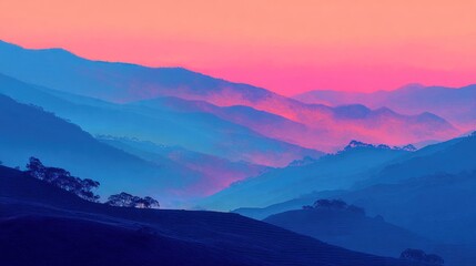 Obraz premium Layers of Blue Mountains at Dusk A Serene Landscape of Hills and Sky