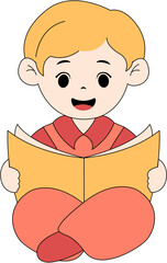 Cute Kid Reading a Book Illustration