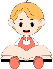 Cute Kid Reading a Book Illustration