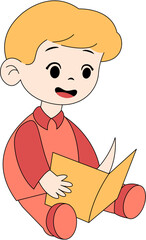 Cute Kid Reading a Book Illustration