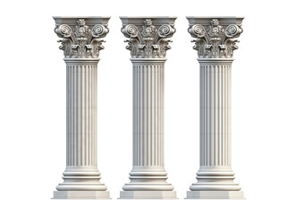 Obraz premium ancient greek columns in different styles, on a white background, vector graphics, 3d render, hyper-realistic, professional photography, high resolution, highly detailed, high definition