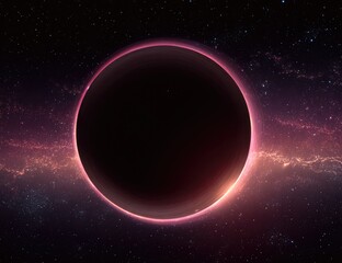 Dark cosmic orb surrounded by ethereal pink nebula