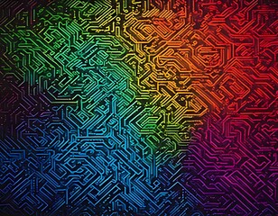 Abstract rainbow circuit board pattern