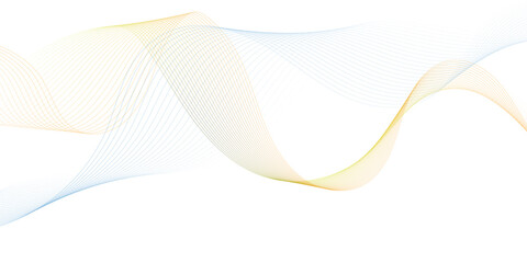 A smooth, flowing abstract wave design made of thin, curved lines forming a 3D effect. The lines transition in color from soft pink to golden yellow, creating a gradient. The background is clean, brig