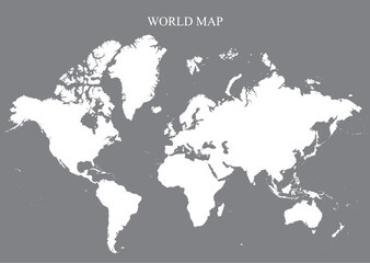 World Map Vector – White Silhouette, Borderless Countries on White Background
