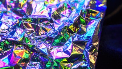Crumpled Iridescent Foil Texture Macro Photography