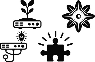 Creative concepts: growth, innovation, ideas, and problem solving illustrated with icons on white background